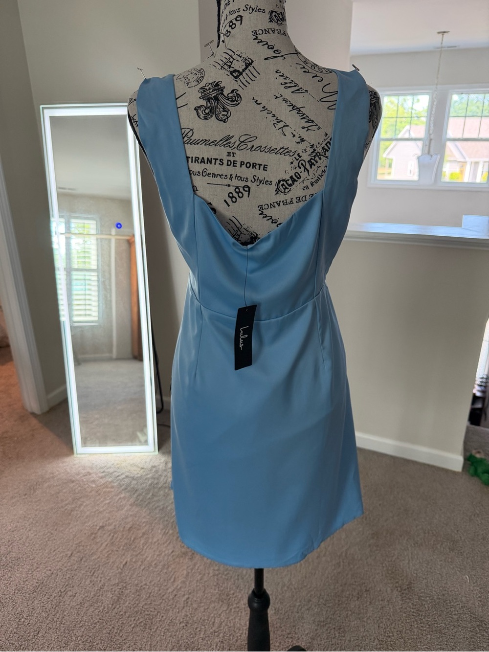 NWT Lulus Truly the Cutest Light Blue Satin Square Neck Mini Dress - Size XL - Picture 9 of 10